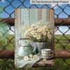 2D Flat Rustic Farmhouse Daisy Teapot Coffee Cup Vintage Metal Sign - 8.0x12.0inch Aluminum Wall Art, Country Kitchen Farmhouse Wall Decor