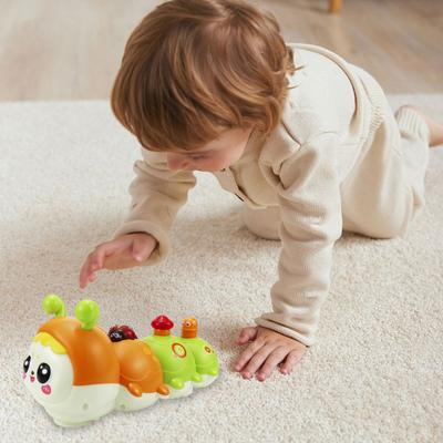 Electric Crawling Caterpillar Toy with Light Music Educational Baby Tummy Light-up Movable Eyes Cartoon Caterpillar Musical Toy Toddlers Boys