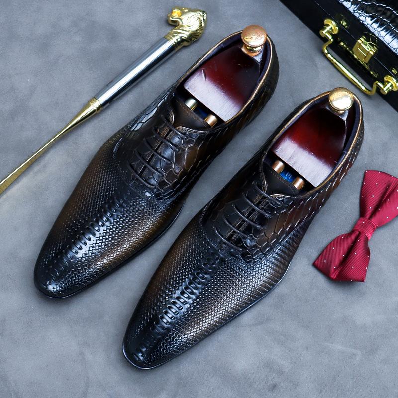 Fashion New 2025 Mens Wedding Shoes Brown Lace Up Luxury Genuine Leather Brand Handmade Fashion British Trend Style Man Dress Shoes
