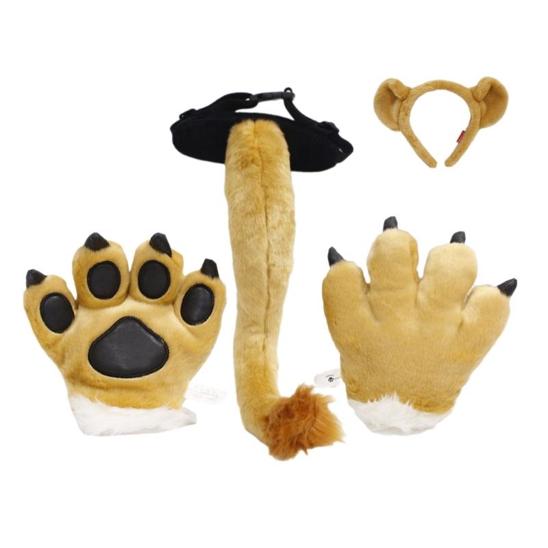 Lion Costume Accessories Lion Ears Headband with Tail Paw Lion Fancy Dress Prop