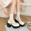Korean version of Internet celebrity small leather shoes women's spring and autumn with skirt thick heel single shoes temperament Mary Jane shoes