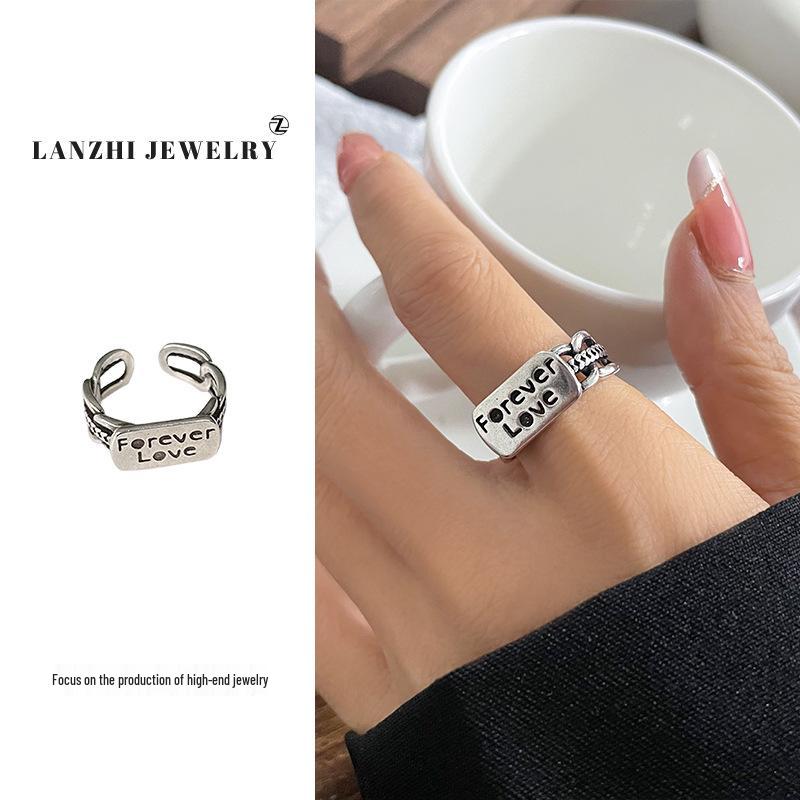 

Лань Чжи Преувеличенное кольцо с буквой из тайского серебра: Серебро 925 пробы, Милый, Крутой, Уникальный, Не тускнеющий, Открытый дизайн для женщин Adjustable Open