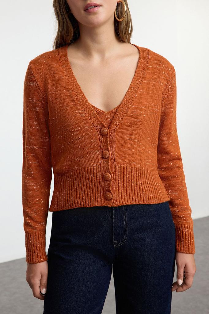 Women's Elegance Style Cardigan Tile Crop Blouse-Cardigan Set Knitwear Cardigan