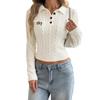 2026 Autumn/Winter Sweet College Style White Bow Embroidered Lapel Cable Knit Sweater