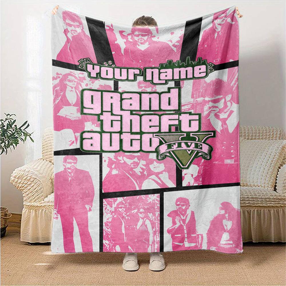 Grand Theft Auto Personalized Name Blanket Cozy Personalized Blanket Comfortable Great for Office Nap Office Chair Couch Four Seasons Multipurpose