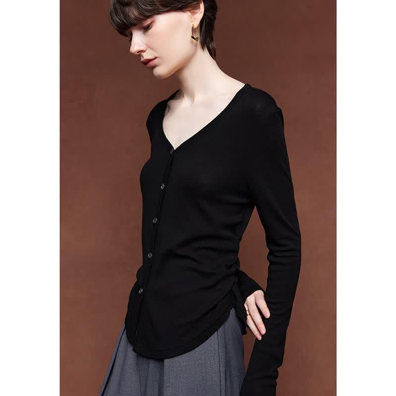 Women's V-Neck Wool Blend Knit Cardigan