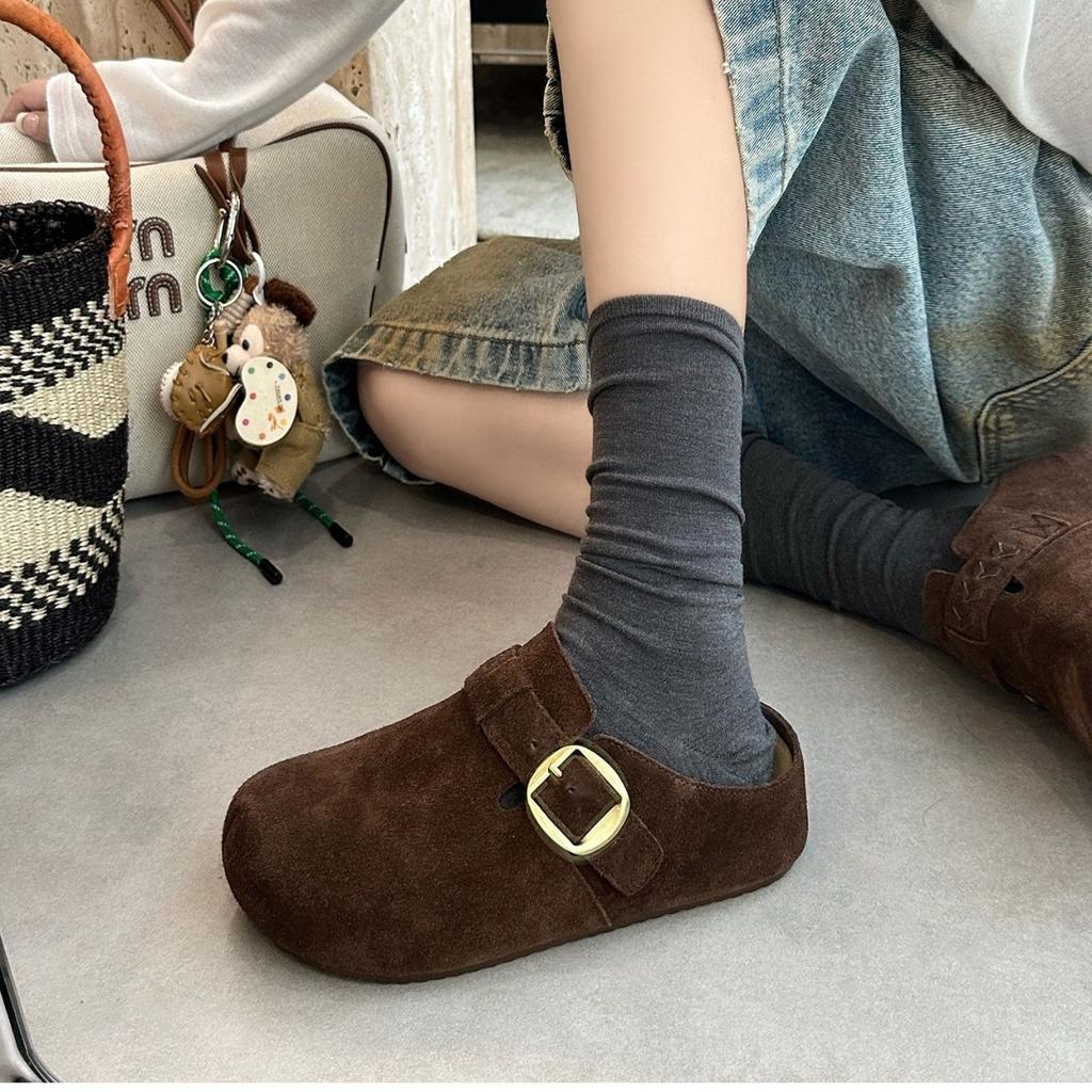 Retro vielseitige Bag Head Halbschuhe mit dicker Sohle für Damen 2025 neu modisch weichsohlig bequem rutschfest Boken Hausschuhe