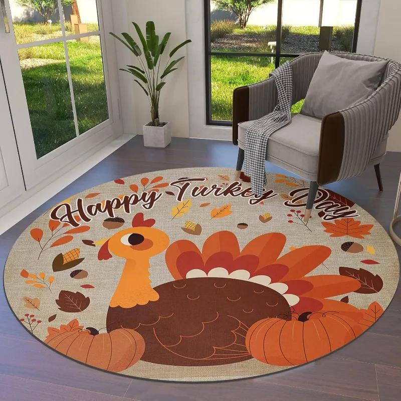 Halloween Pumpkin Turkey Round Area Rugs Collection Circular Throw Floor Mat Carpet Living Room Table Bedroom Decor Halloween