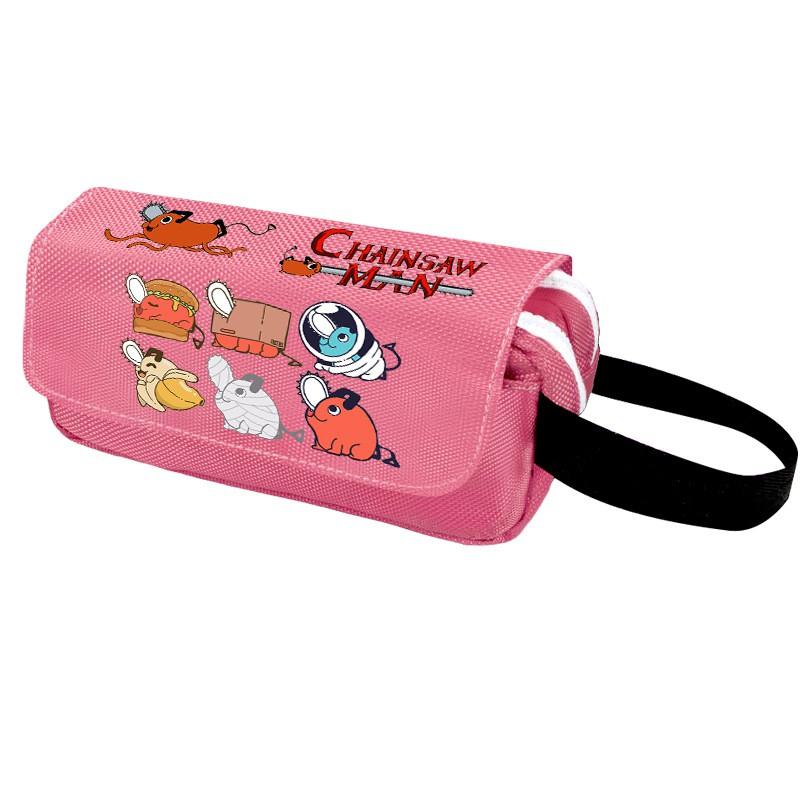 Chainsaw Man Pencil Case Cartoon Anime Stationery Organizer Double Zipper Large Capacity Students