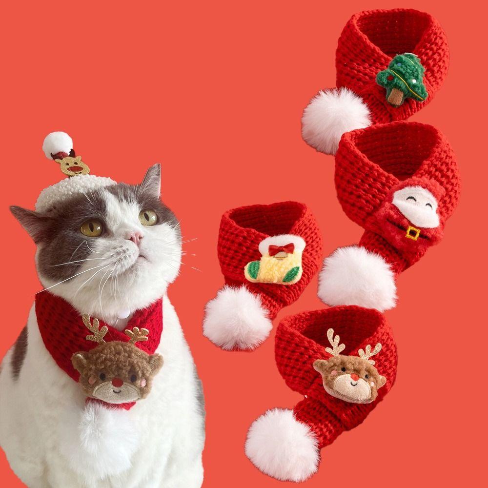 Red Knitted Scarf Soft Dogs Xmas Costume Cute Knit Scarves  for Winter