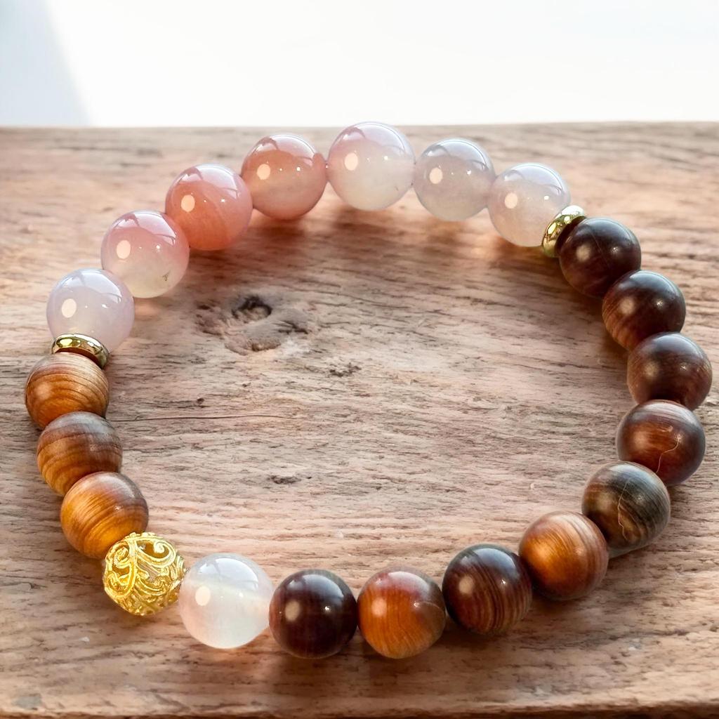 Natural Five Elements Balance Crystal Bracelet: Gold, Wood, Water, Fire, Earth Design for Energy and Good Luck