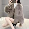 New imitation fox fur jacket winter temperament leather jacket short 2024 crew neck cotton coat young