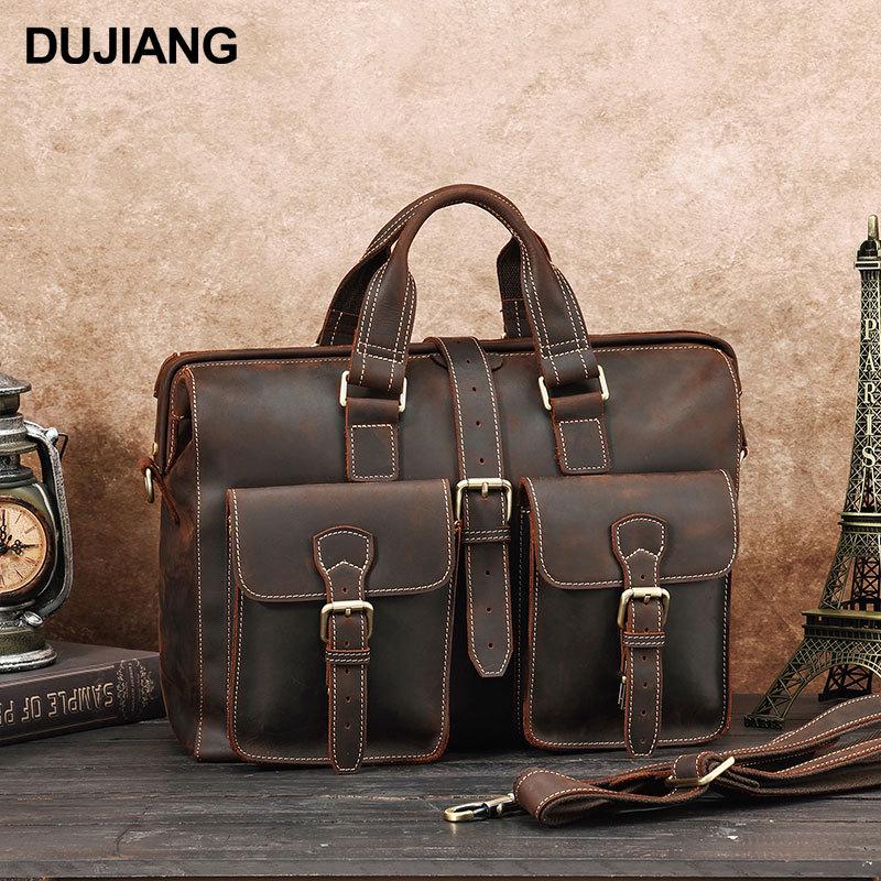 

Винтажный мужской портфель из кожи Crazy Horse - Вместительная наплечная сумка для поездок на работу и путешествий