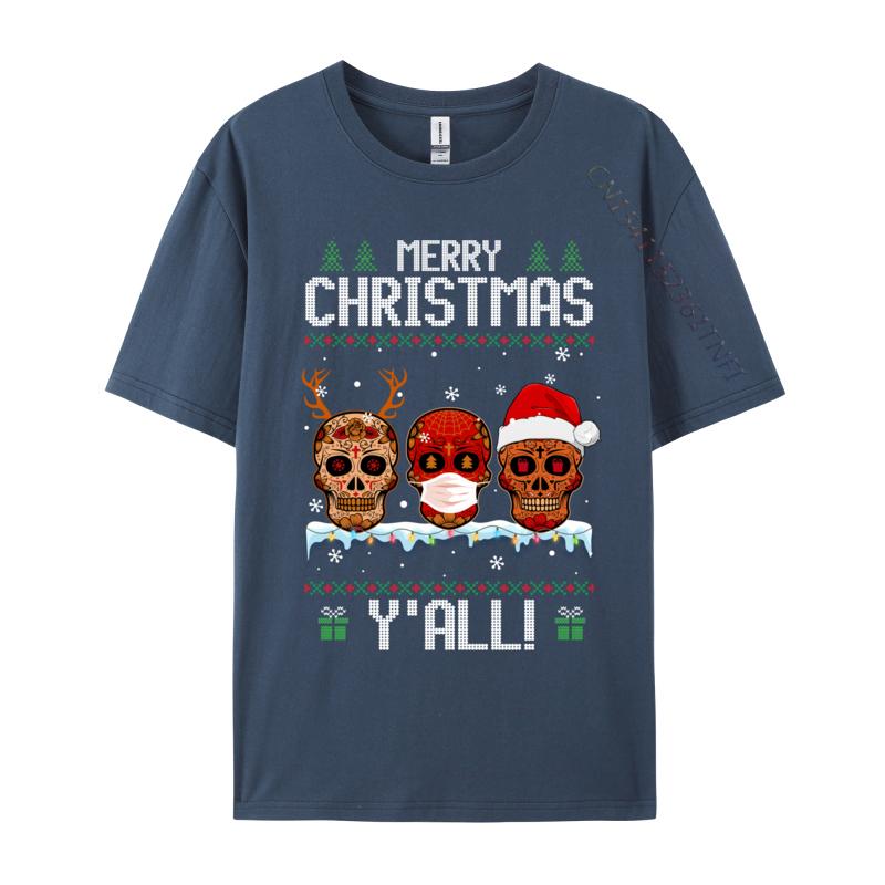 Merry Christmas Yall Sugar Skull Christmas Family Pajamas TShirt Cotton Tops Tees Fitted Unisex Tshirts Casual Fitness Tight