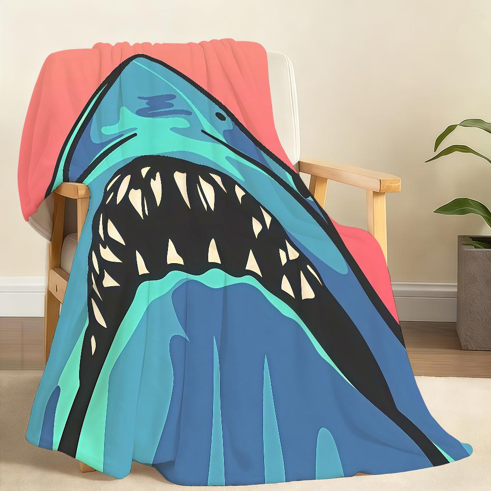 Cartoon Shark Big Mouth Seaside Funny Hug Me Blanket For Soft Throw Blanket for Picnic Bed Sofa Home Bedroom Warm Comfortable
