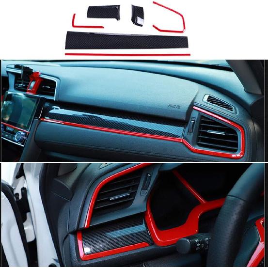 Horry ABS Carbon Fiber Print Steering Wheel Cover Instrument Panel Decorative Air Outlet Center Console Moulding Trim Full Set of Interiors