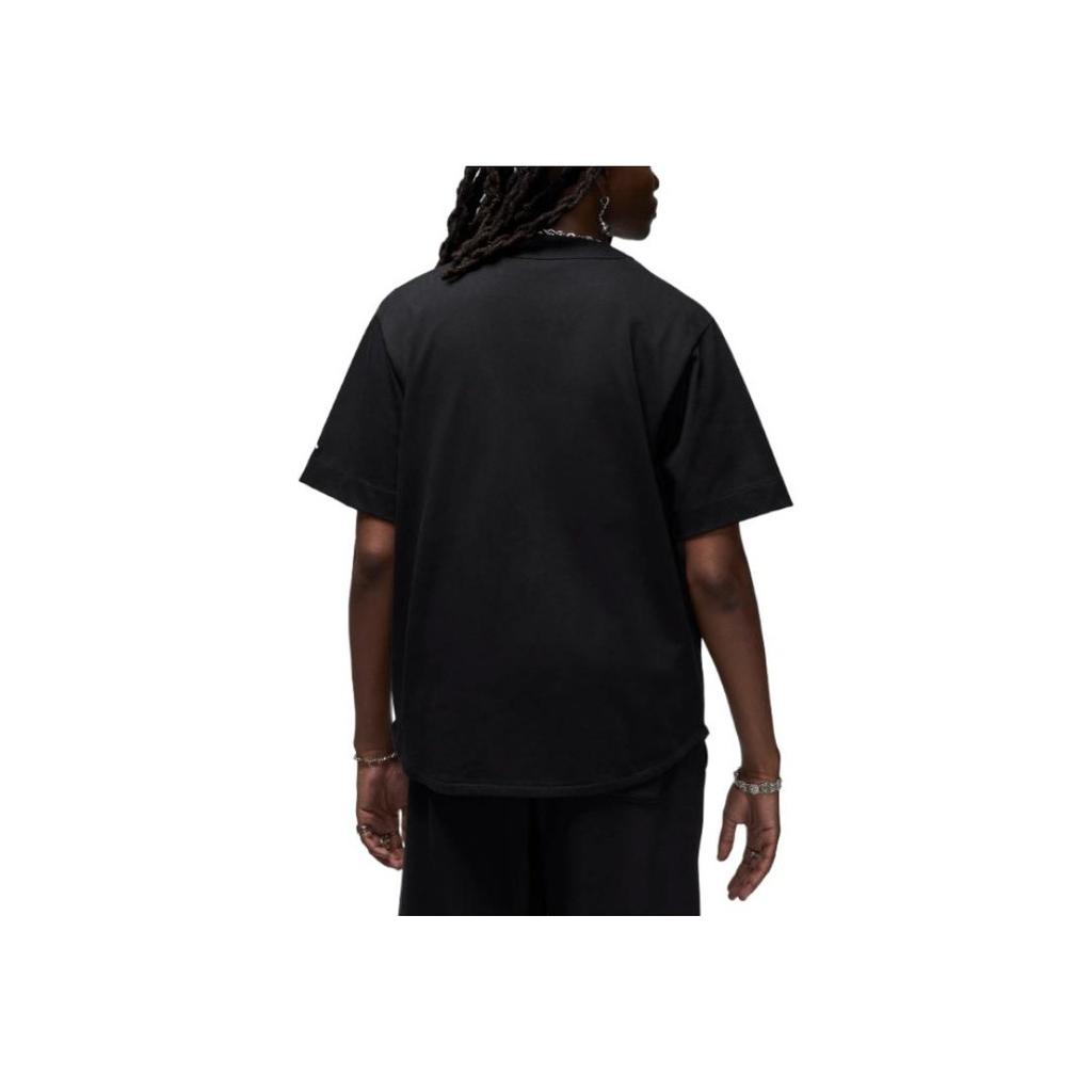 Jordan Flight MVP V-Neck Single-Breasted Letter Print Short Sleeve Baseball Jersey Men Tops Black White FN4663-010