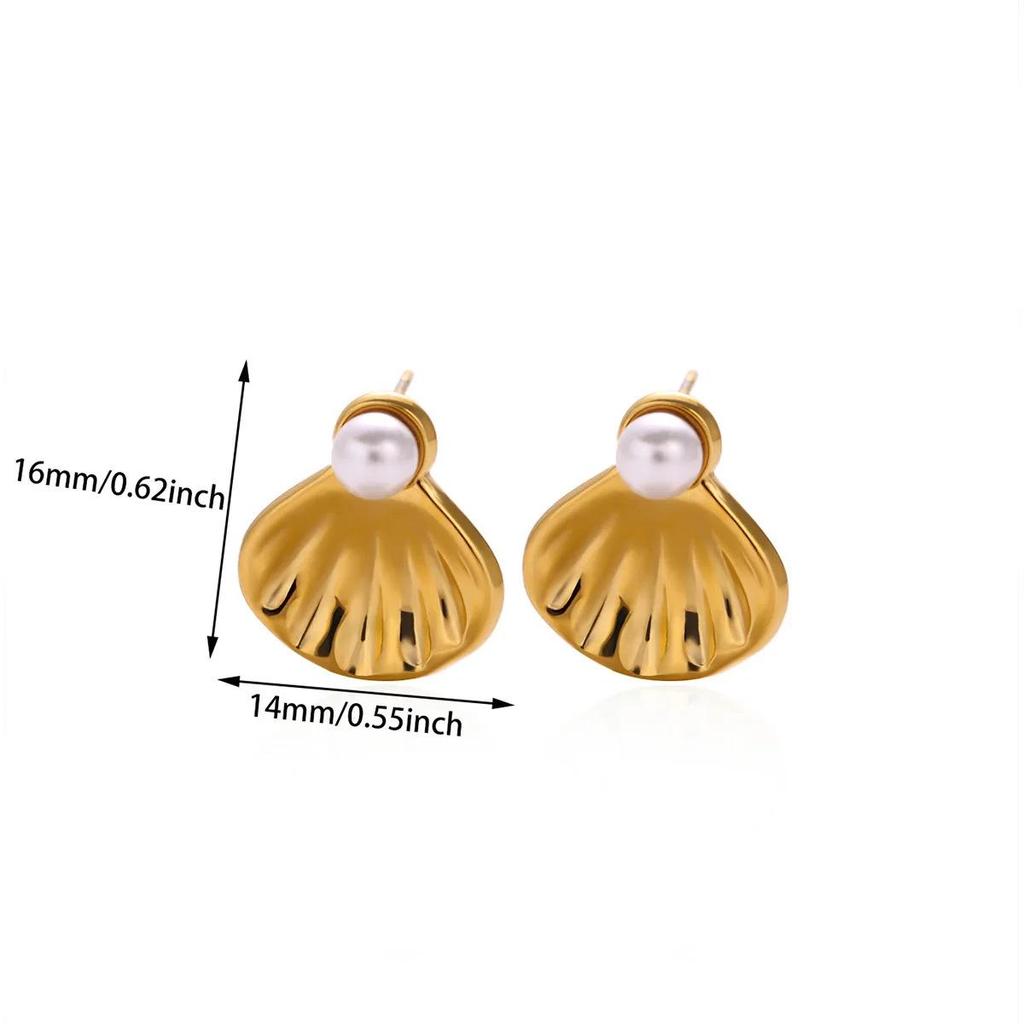 18K Gold-Plated Pearl Flower Stud Earrings - Retro French Style