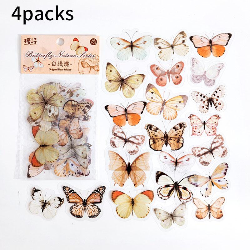 40pcs/pack Nature Series Retro Colorful Butterfly Pet Stickers Adhesive Wallpaper Literary Journal Album Notebook Diy Decoration