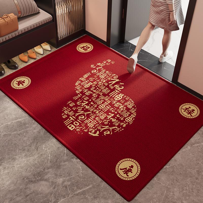 Festive Chinese Style Entrance Mat - Non-Slip, Dirt-Resistant, Mud-Scraping Crystal Velvet.