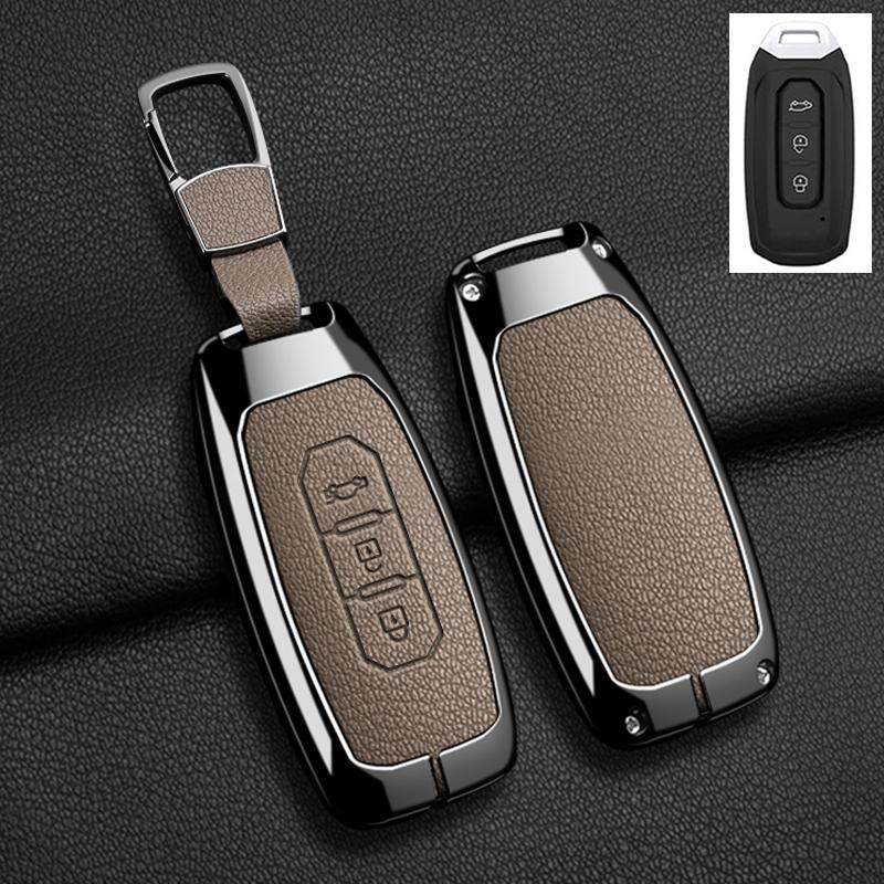 Car Key Cover Fob Shell Protector Case for Ford Territory 2019 2020 2021 2022 2023 2024 Zinc Alloy Leather Keychain Accessories