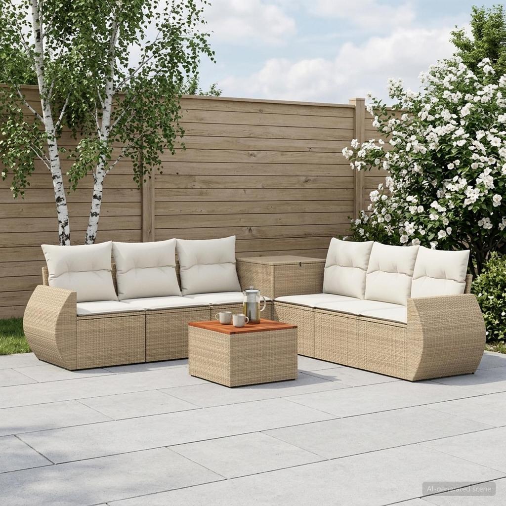 Sofa Set 8 Pieces Beige and Cream White Poly Rattan and Steel
