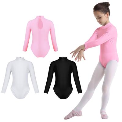 Crianças Meninas Mangas Compridas Gola Alta Recorte Collant Macacão Dança Balé Ginástica Roupa de Dança