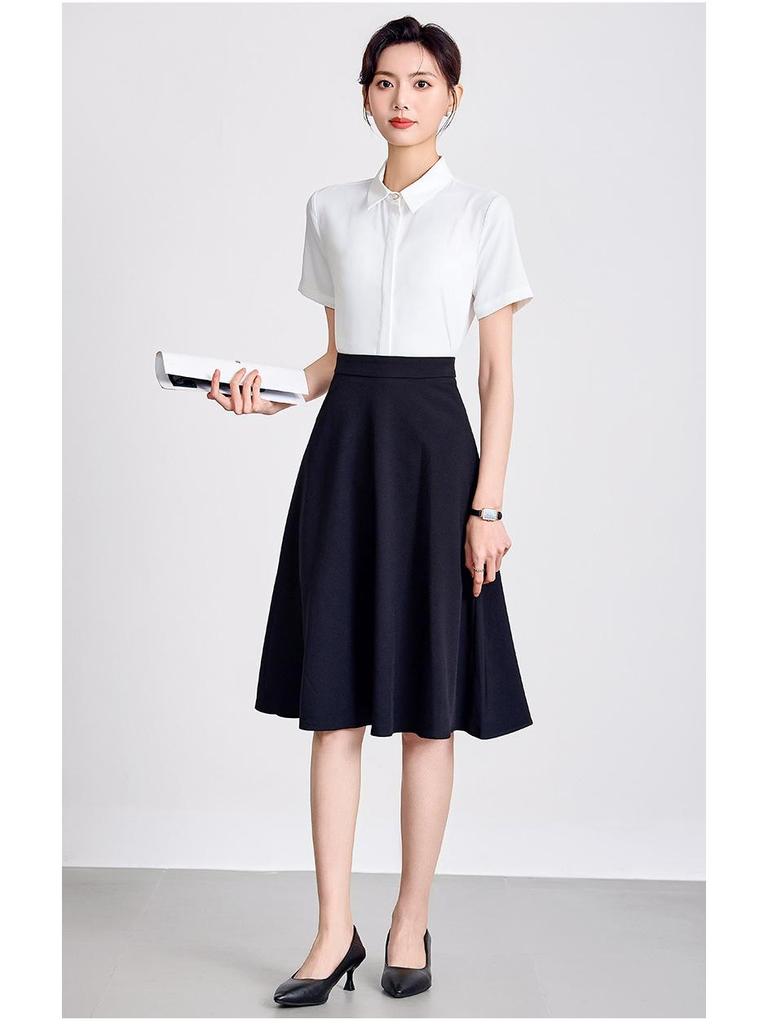 Petite Women's Short Sleeve White Blouse - Professional Spring/Summer Work Uniform for Civil Servants