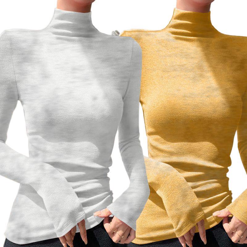 Chic Slim-fit High-neck Long-sleeve Base Layer: Solid Color, Flattering, Versatile Autumn/Winter Top