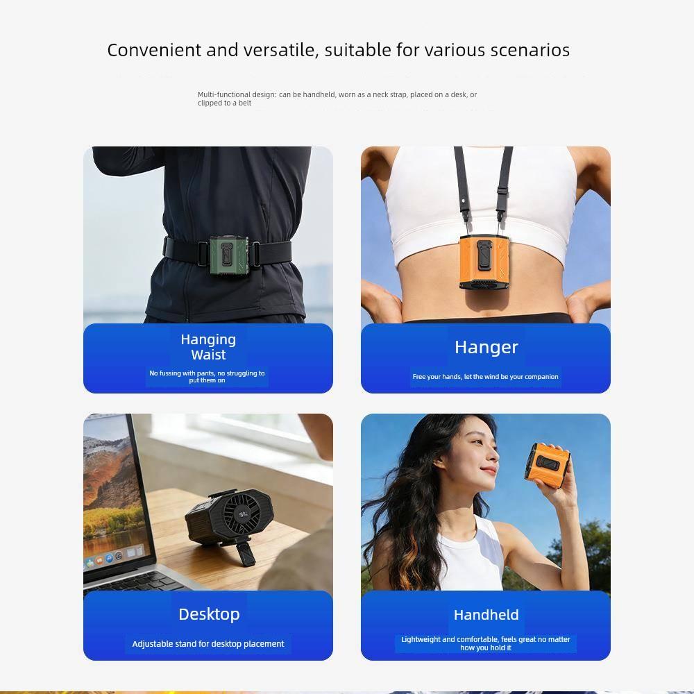 2026 New Model Waist-Mounted Fan for Outdoor Sports, High-Speed Waist Clip Fan, Flashlight, 100-Speed Neck Fan