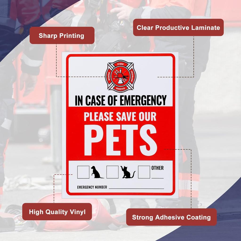 12 Pcs Pet Alert Fire Rescue Sticker Emergency Pet Window Decal Premium Self-Adhesive Vinyl Fade Resistance Alarm Warning Sign for Indoor Outdoor