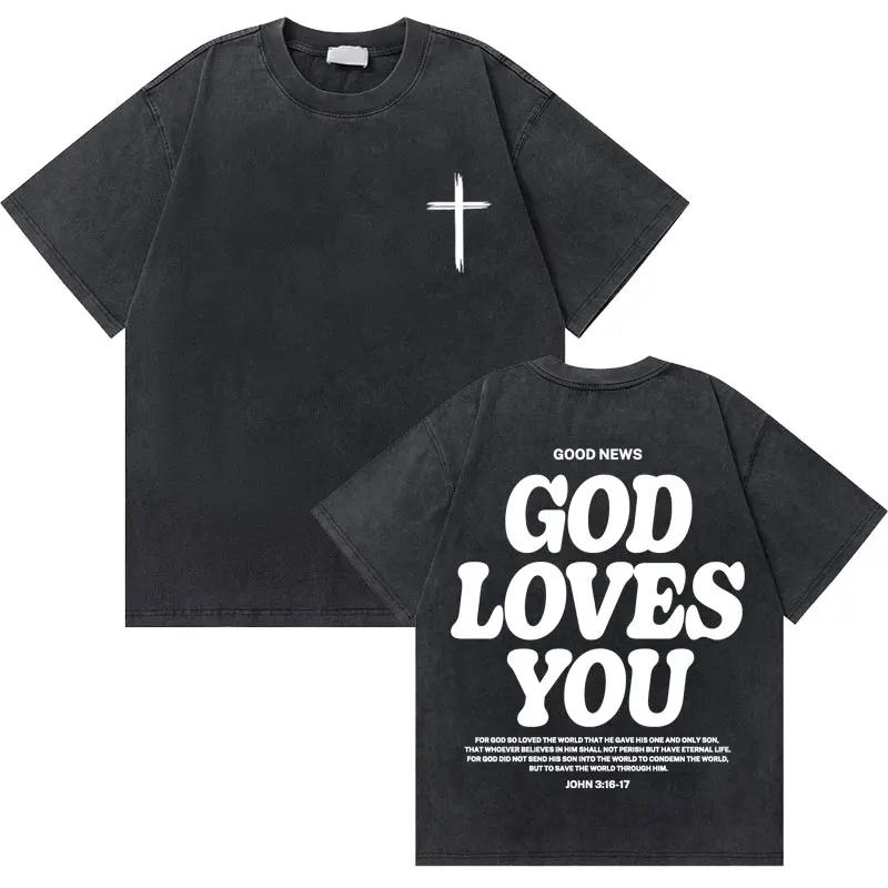 Gewaschenes Vintage Christian Jesus Grafik T-Shirt für Herren Hohe Qualität Baumwolle T-Shirts Herren Hip Hop Gothic Oversized T-Shirt Streetwear