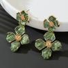 Atmospheric Green Oil-drop Flower Necklace and Earrings Set