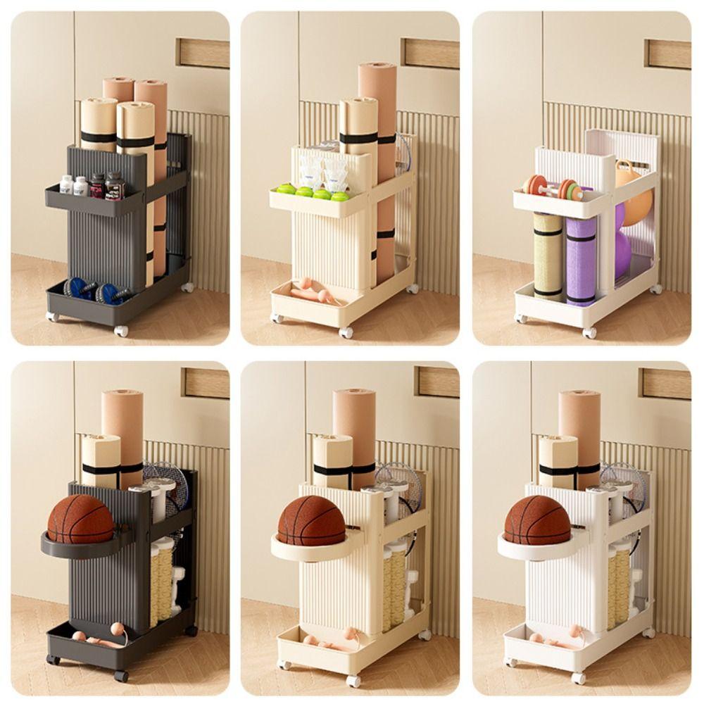 Multifunctional Sports Equipment Storage Rack with Wheels Sports Tools Organizer  Fitness Equipment