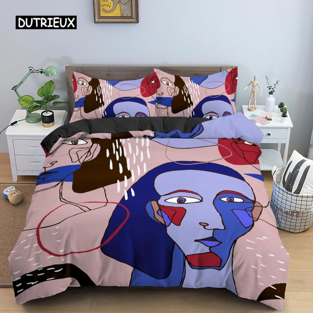 Nordic Line Figur Portrait Bettwäsche Set Abstrakter Charakter Bettbezug King Size Bettbezug Polyester Modern Style Room Decor