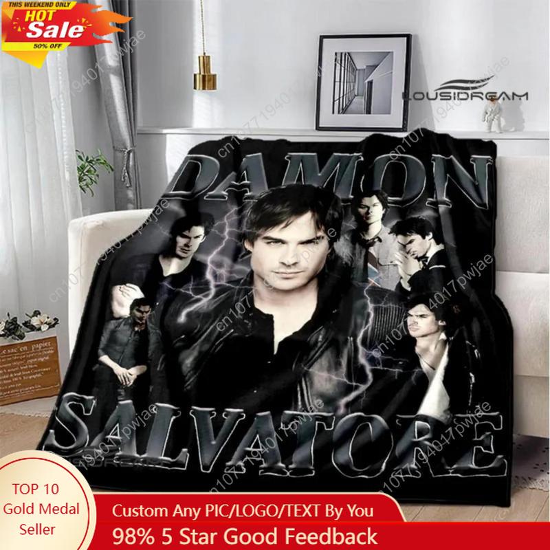 Creative Homewares Unisex Soft Funny Throw Blanket The Vampire Diaries Damon Salvatore Printed Blanket Warm Flannel Blankets Comfortable Custom Blankets