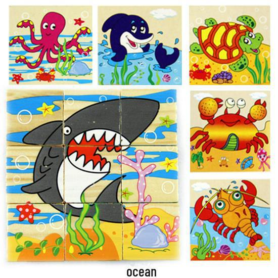 Wooden 3D Jigsaw Puzzle - Educational Birthday Gift for Kids with Six-sided Painting Blocks