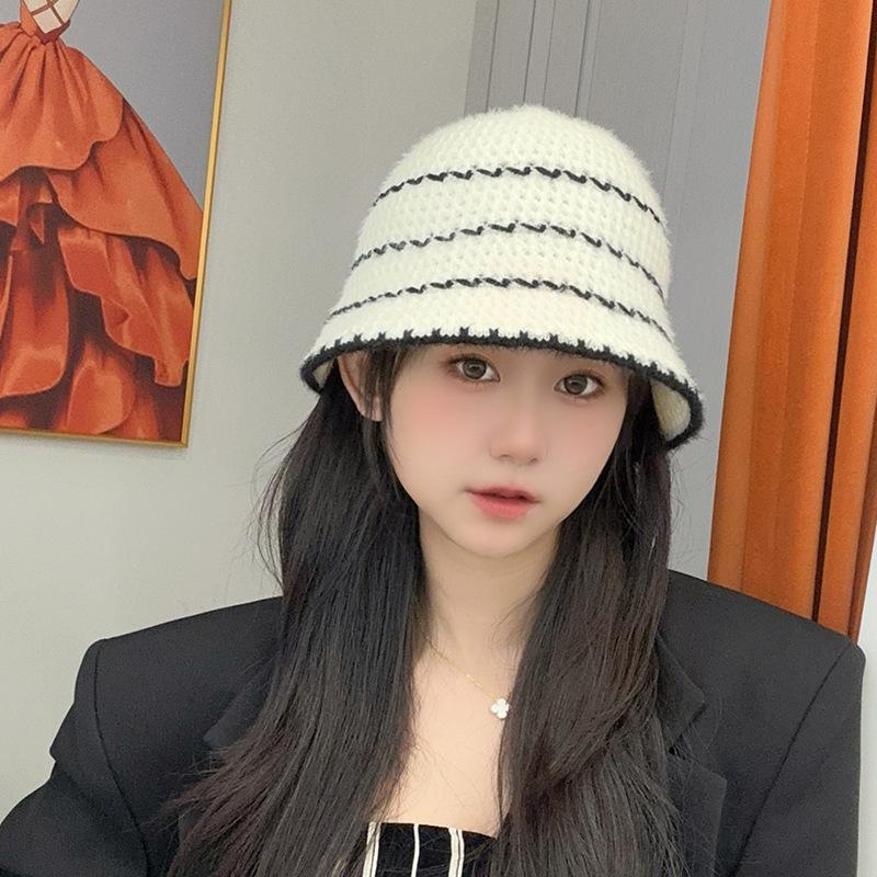 

Корейская версия Ins Осень и Зима Вязаная Шапка Рыбака Ретро Полосатая Плетеная Шапка Женская Универсальная Шапка Ведро Шапка-Панама