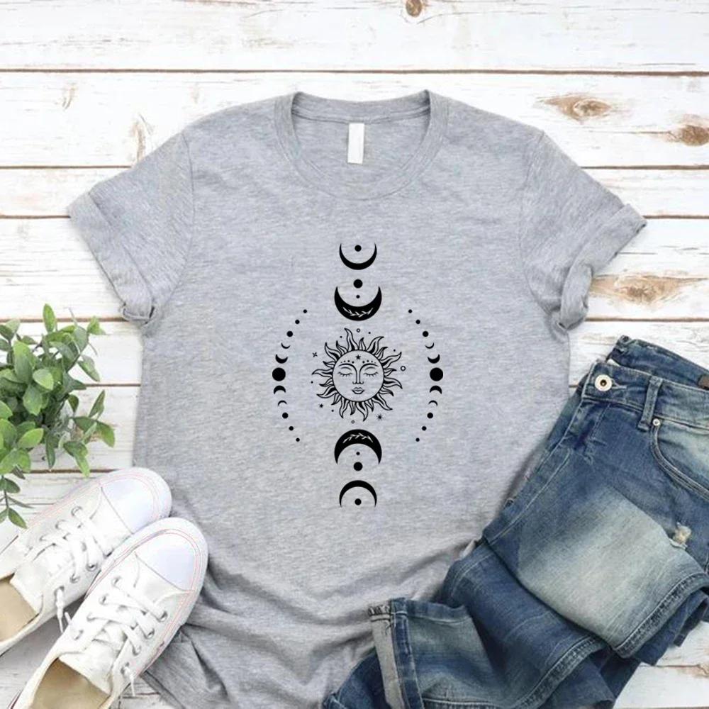 Sun and Moon Stars TShirt Celestial Tshirt Boho Sun Moon TShirts Women Short Sleeve T Shirts Retro Mystical Tee Women Clothes