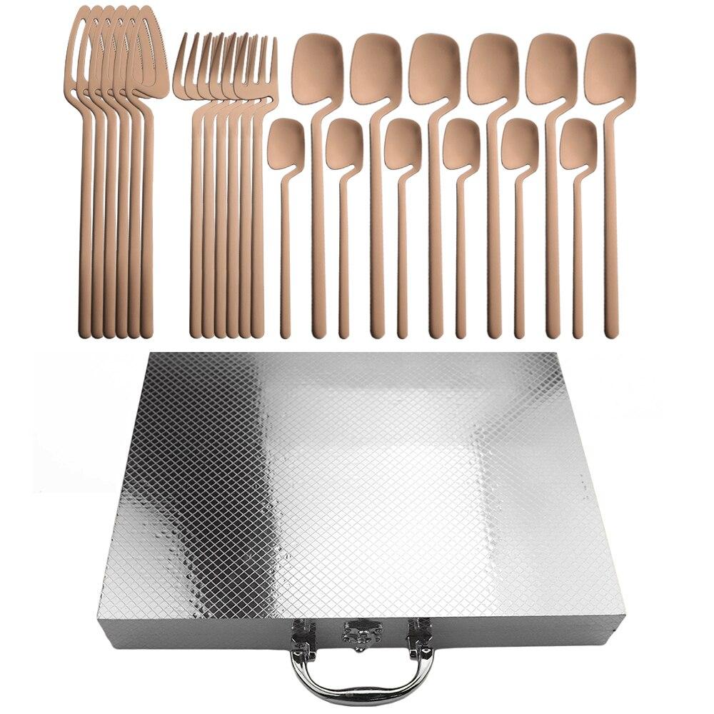 24Pcs Dinnerware Set 304 Stainless Steel Knife Fork Coffee Spoon Wedding Party Travel Home Luxury Silverware Cutlery Set With Silver Gift Box
