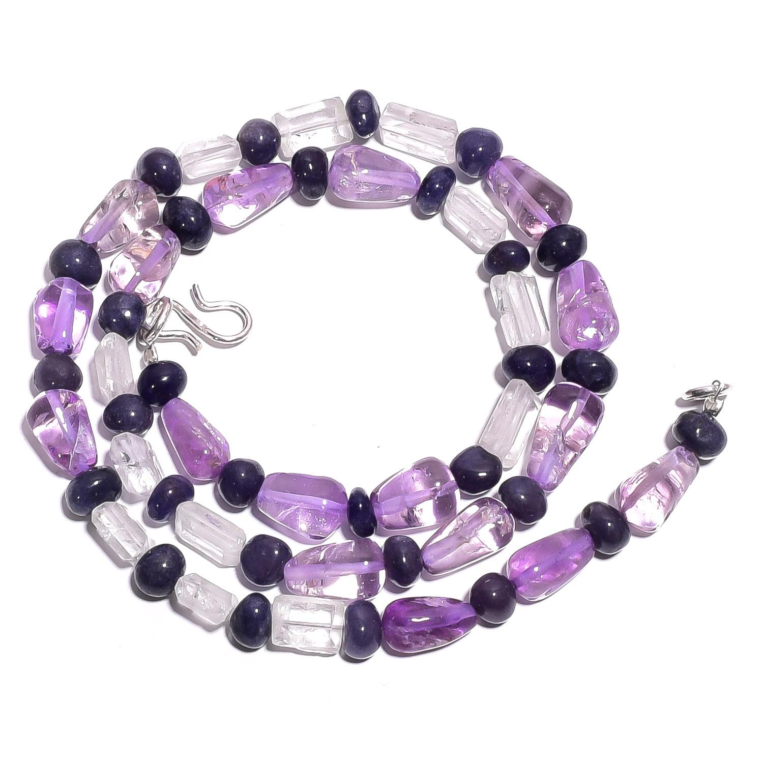

Natural Amethyst Crystal Iolite Gemstone Smooth Beads Necklace 17 UB-5070 UB-5070