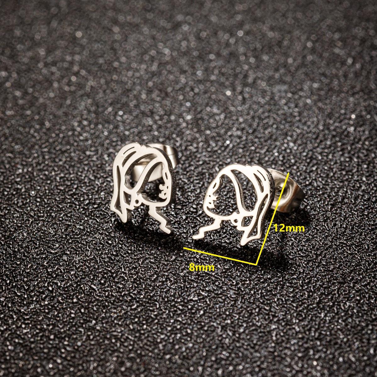 

New Arrival Abstract Stylish Hollow Out Face Earrings Girls Statement Stainless Steel Ear Piercing Stud Earrings Women Zircon