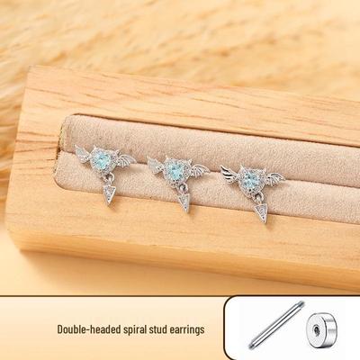Versatile Little Devil Heart & Wings Zircon Stud Earrings for Cartilage & Cochlea - Halloween Accessory
