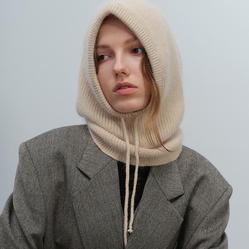High Quality Rabbit Fur Women Knitted Hat Fashion Solid Balaclava Cap Autumn Winter Hats Korean Designer Warm Pullover Snood Hat
