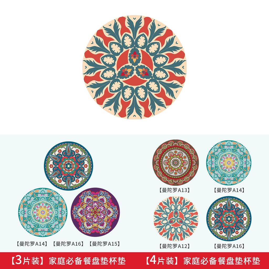 Modern Rubber Coaster Set With Heatresistant Patterned Surface For Home Dining
