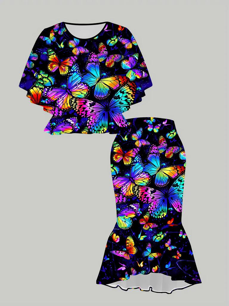 3D Flower Printed Classical Totem Women's Print, Fashionable Large-sized, Elegant, Versatile for All Seasons. T-shirt, Skirt and Set