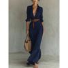 Beautiful Women's Autumn Elegant Temperament Sexy Solid Color Irregular Pleated Dress with Belt