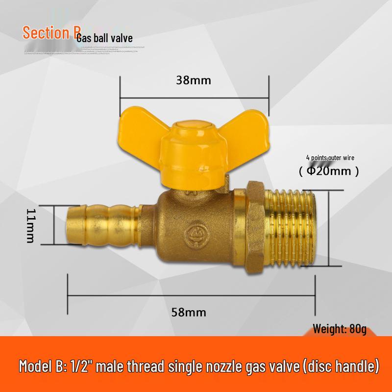 Thickened 4-Point Gas Ball Valve for Natural Gas and Water Heaters, Internal/External Thread.