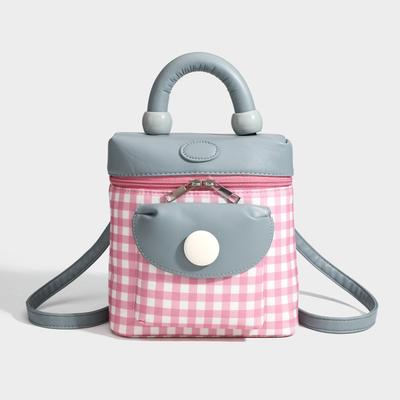 Sweet Girl Pink Plaid Shoulder Crossbody Bag Niche Leisure Travel Shopping Small Backpack
