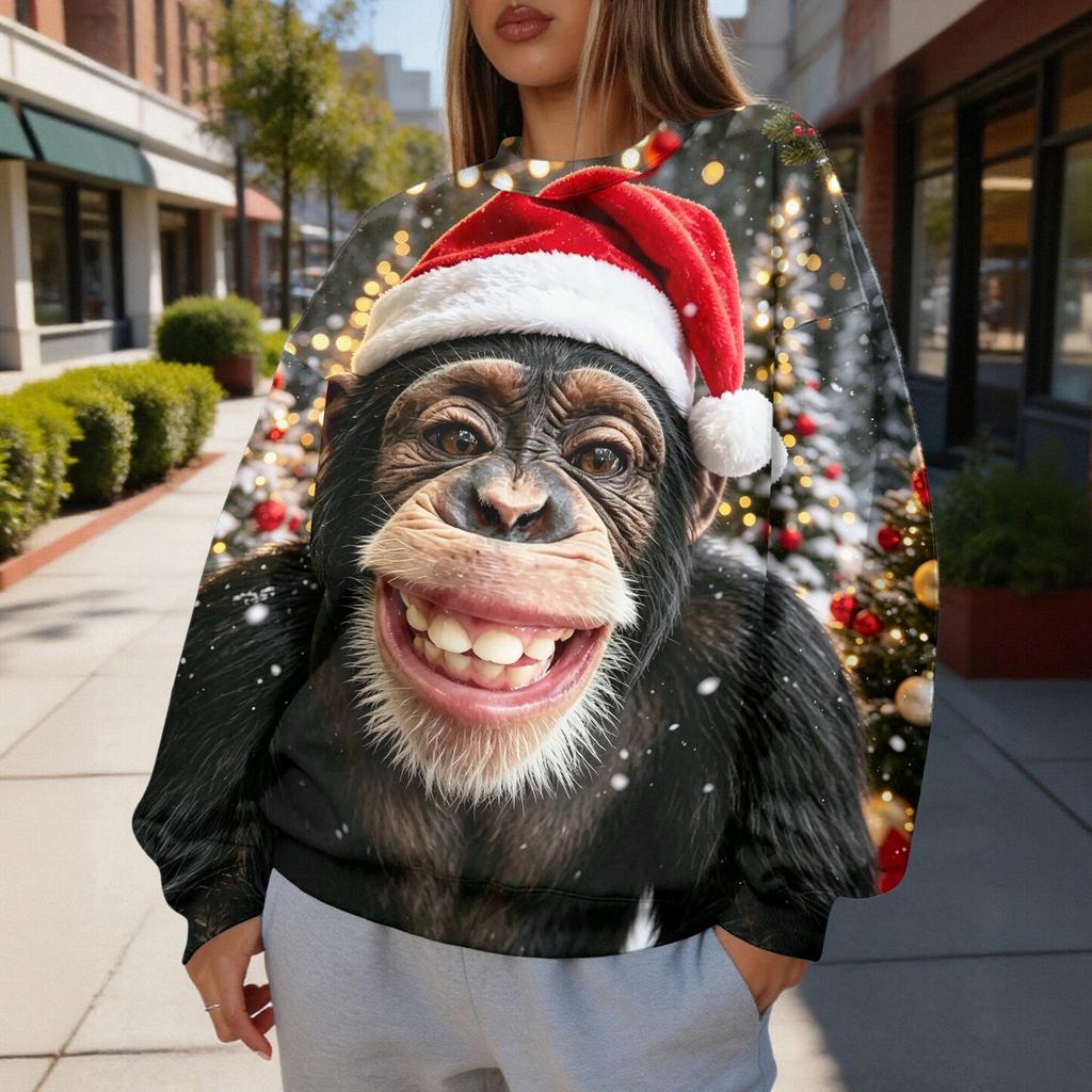 Women's Trendy Christmas Print Crewneck Sweatshirt Lightweight Casual Pullover Top